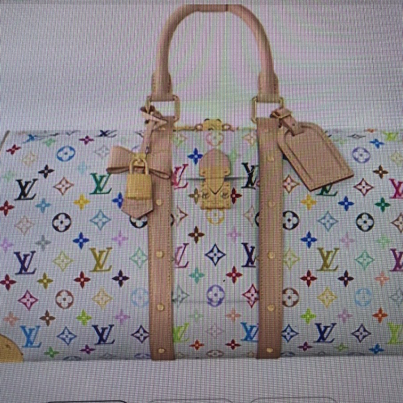 White Duffle Bag with cute letters on it. Murakami lv Multicolor - Picture 1 of 9
